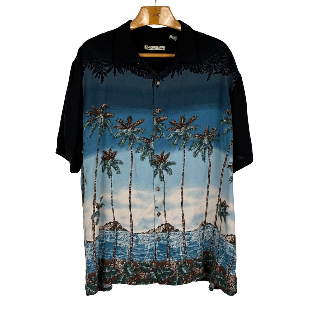 Batik Bay Hawaiian Shirt Mens 3XB Blue Palm Tree Beach Rayon‎ Camp Aloha